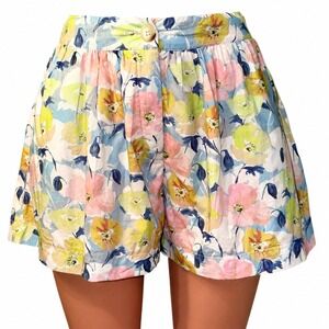 MABLE Floral Shorts Womens M Pink Blue High Waist Rayon Lined Boutique